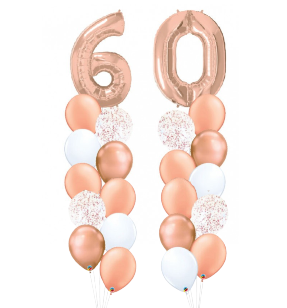 White & Rose Gold Numbers Balloon Bouquet