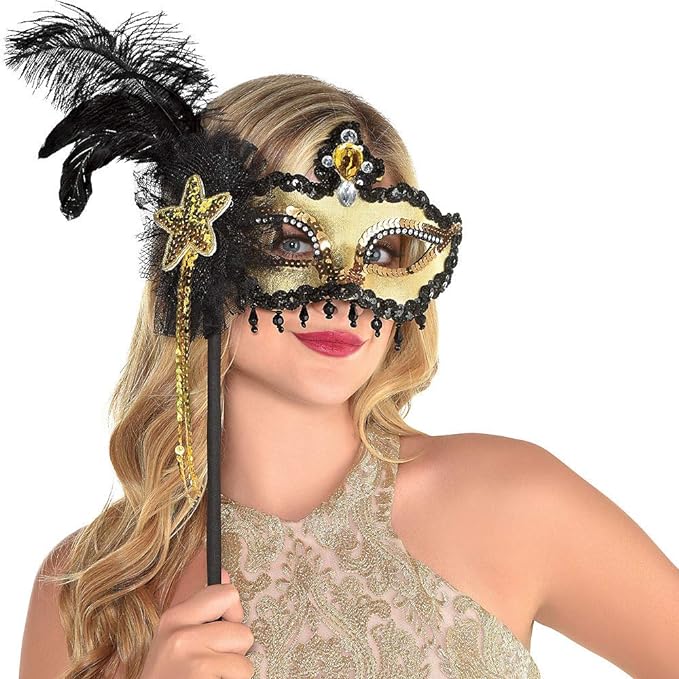 Glitzy Masquerade Mask with Stick 