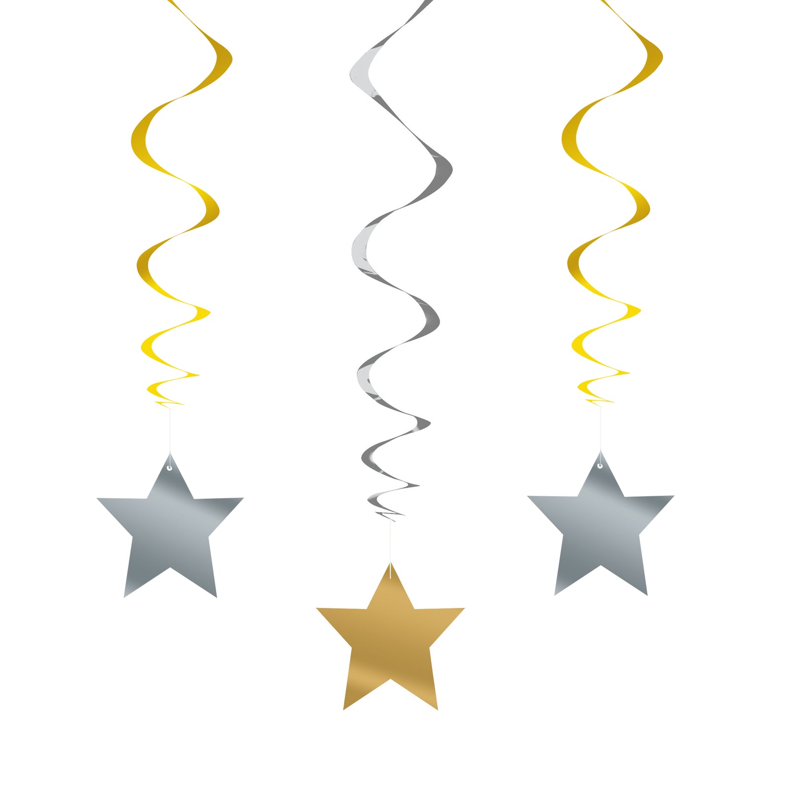 Silver & Gold Star Hanging Swirl Decorations