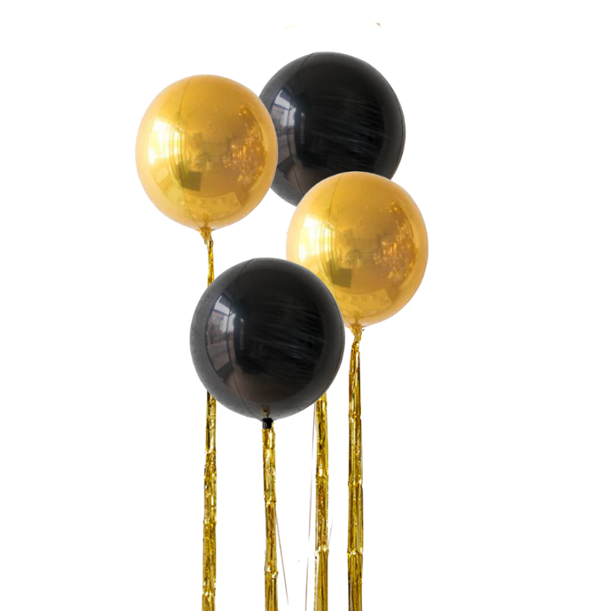 NYE Black & Gold Orbz with Tassels Balloon Set