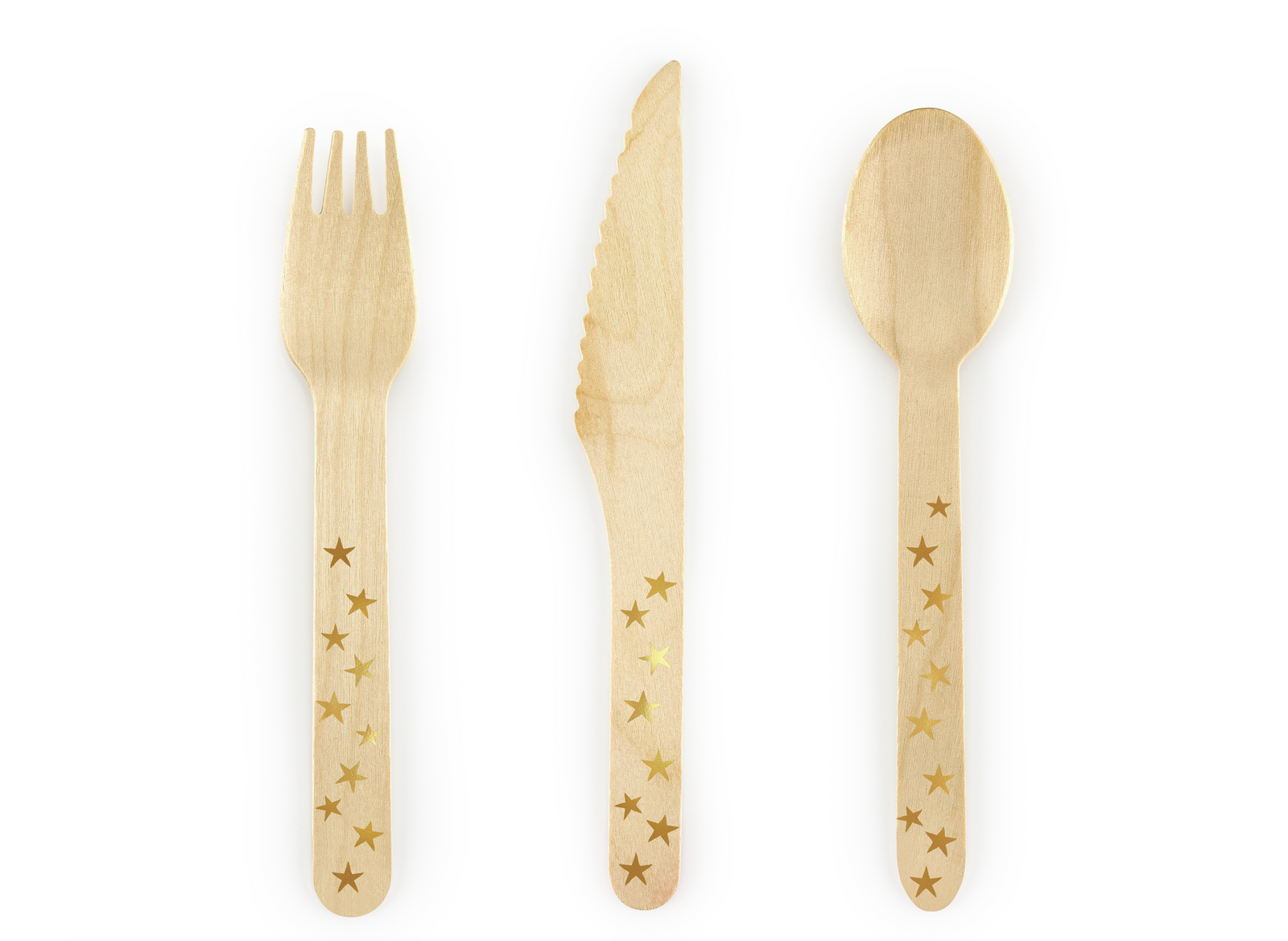 Gold Stars Wooden Cutlery Set
