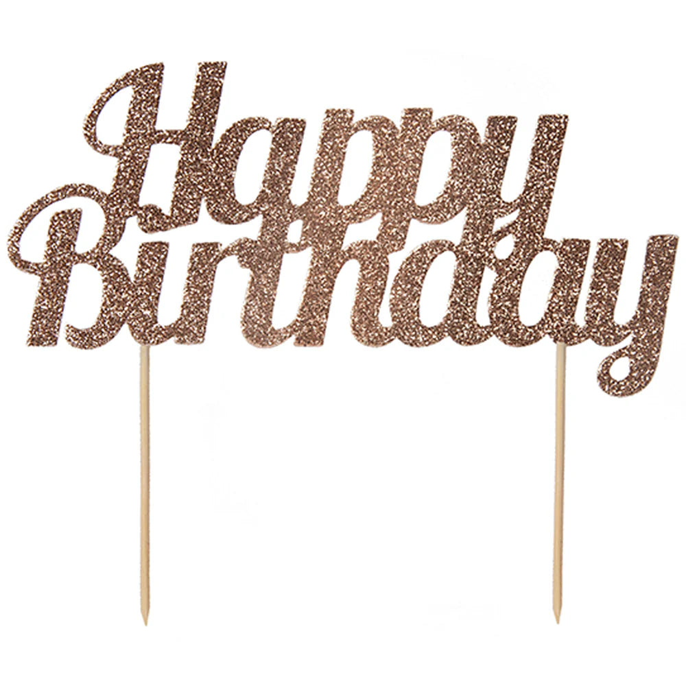 Happy Birthday Rose Gold Glitter Cake Topper