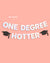 Decorative banner with 'ONE DEGREE HOTTER' text and graduation caps on a pink background.