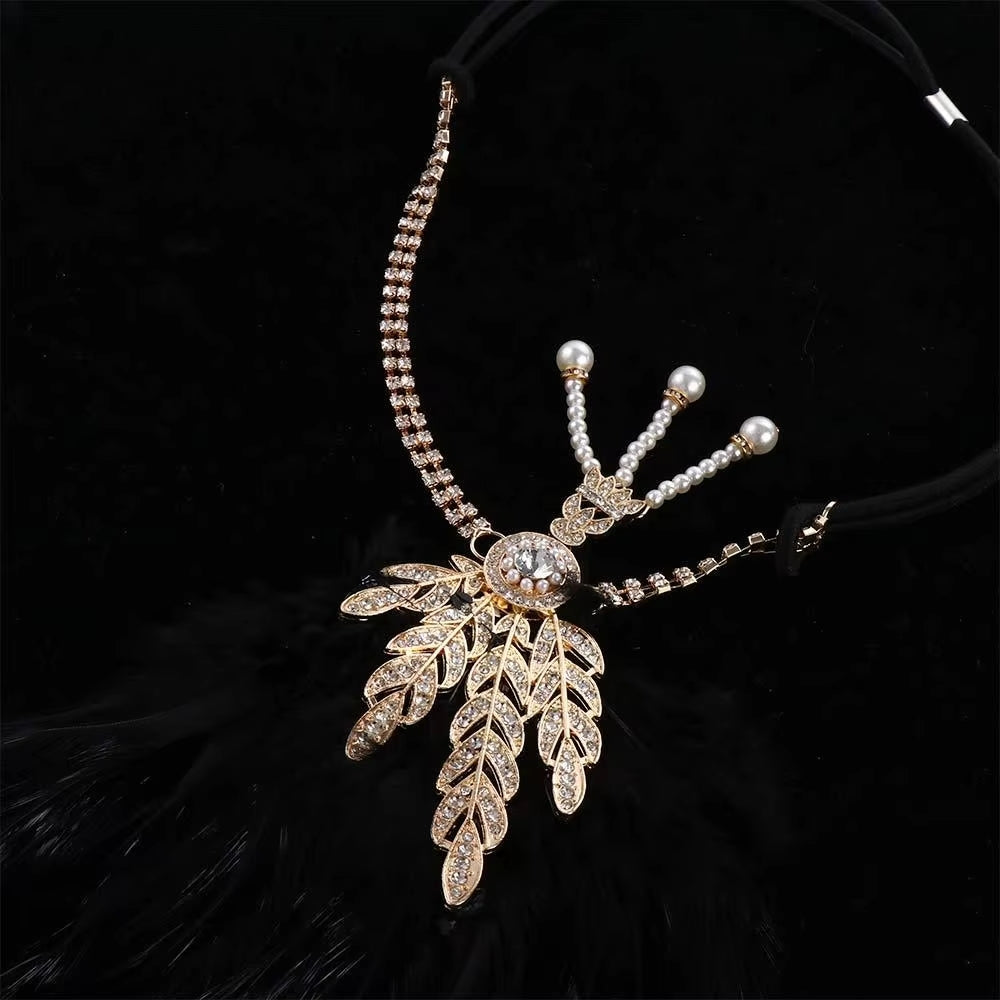Black Feather & Rhinestone Headband