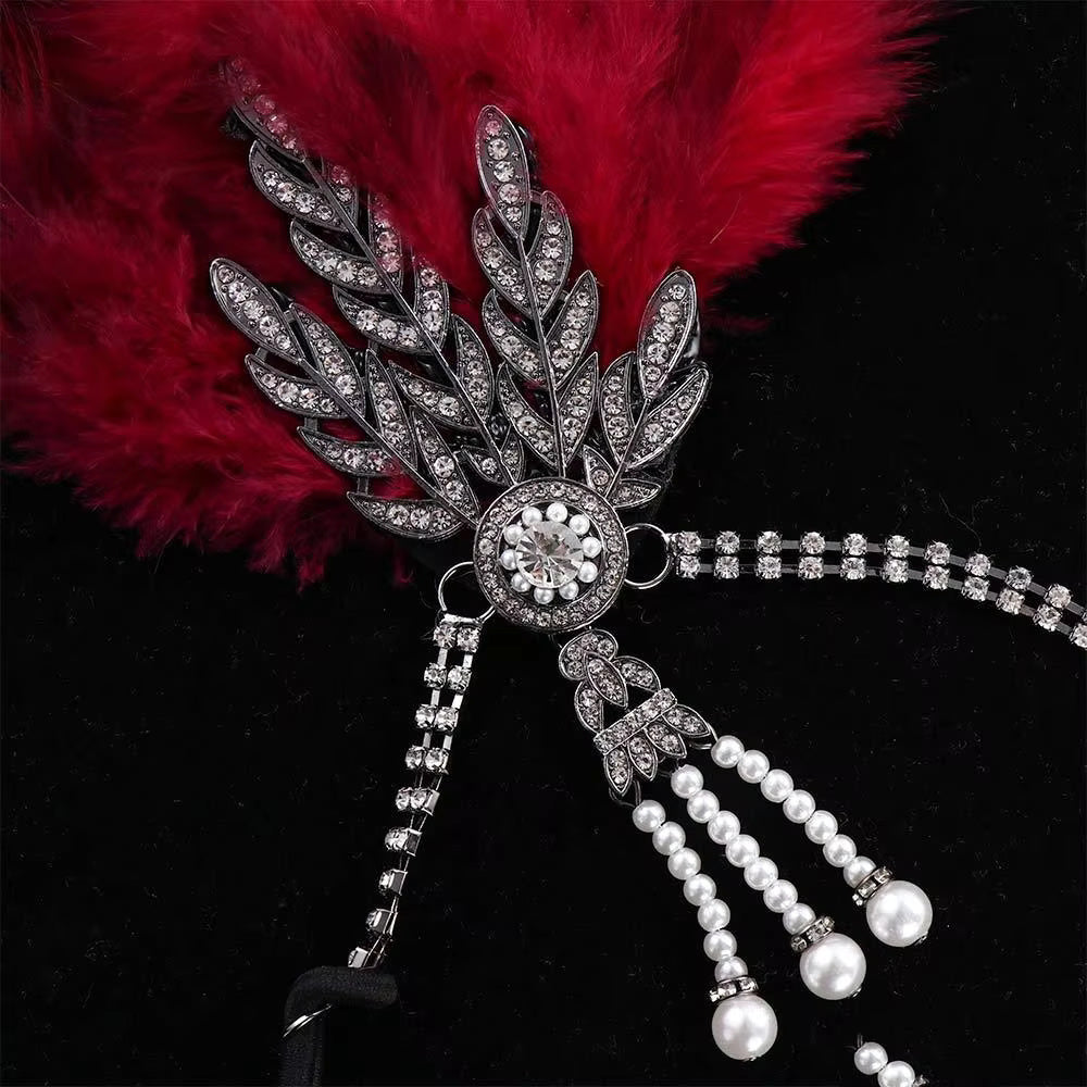 Burgundy Feather & Rhinestone Headband