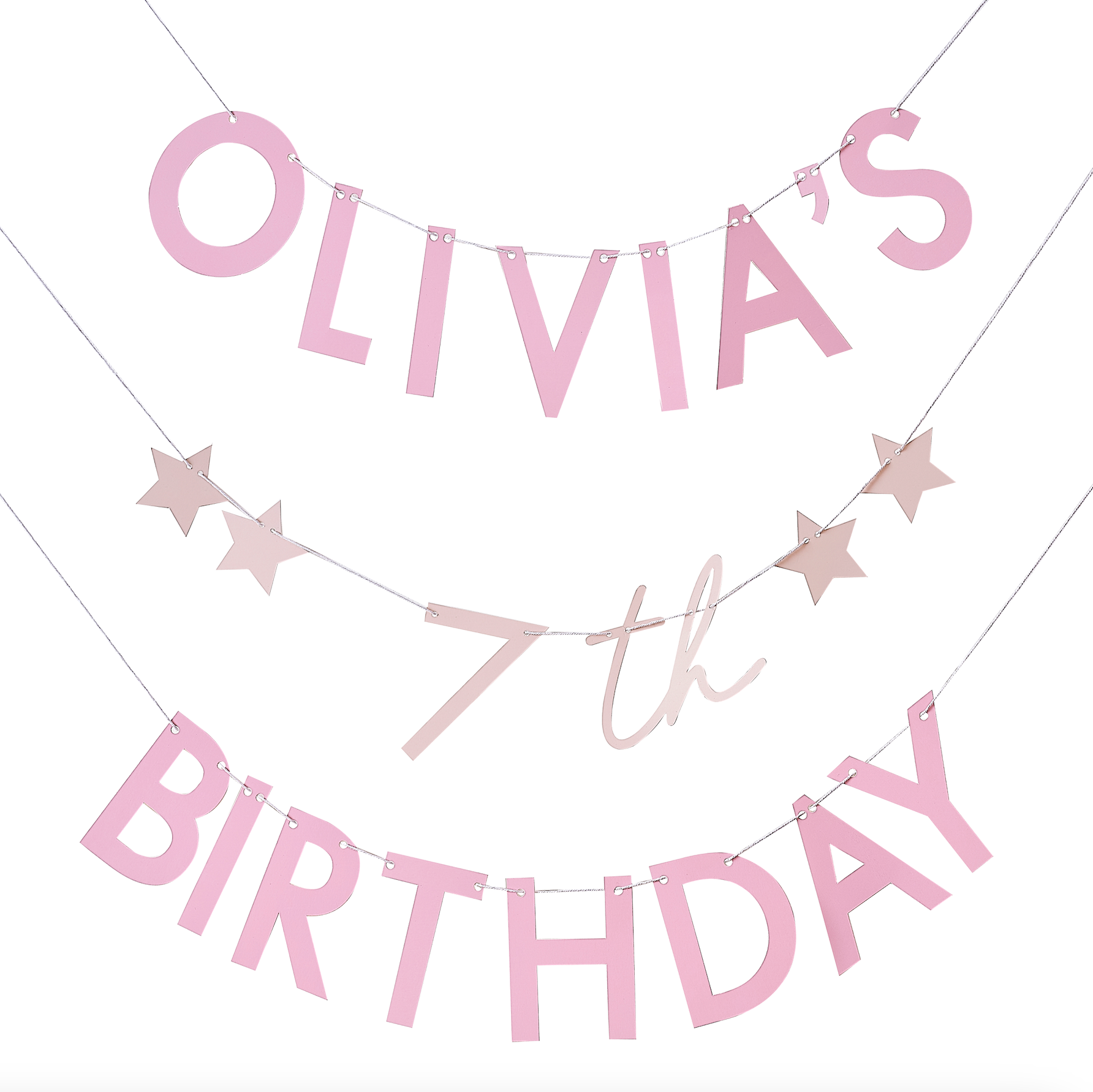 Customisable Name and Age Pink Birthday Bunting