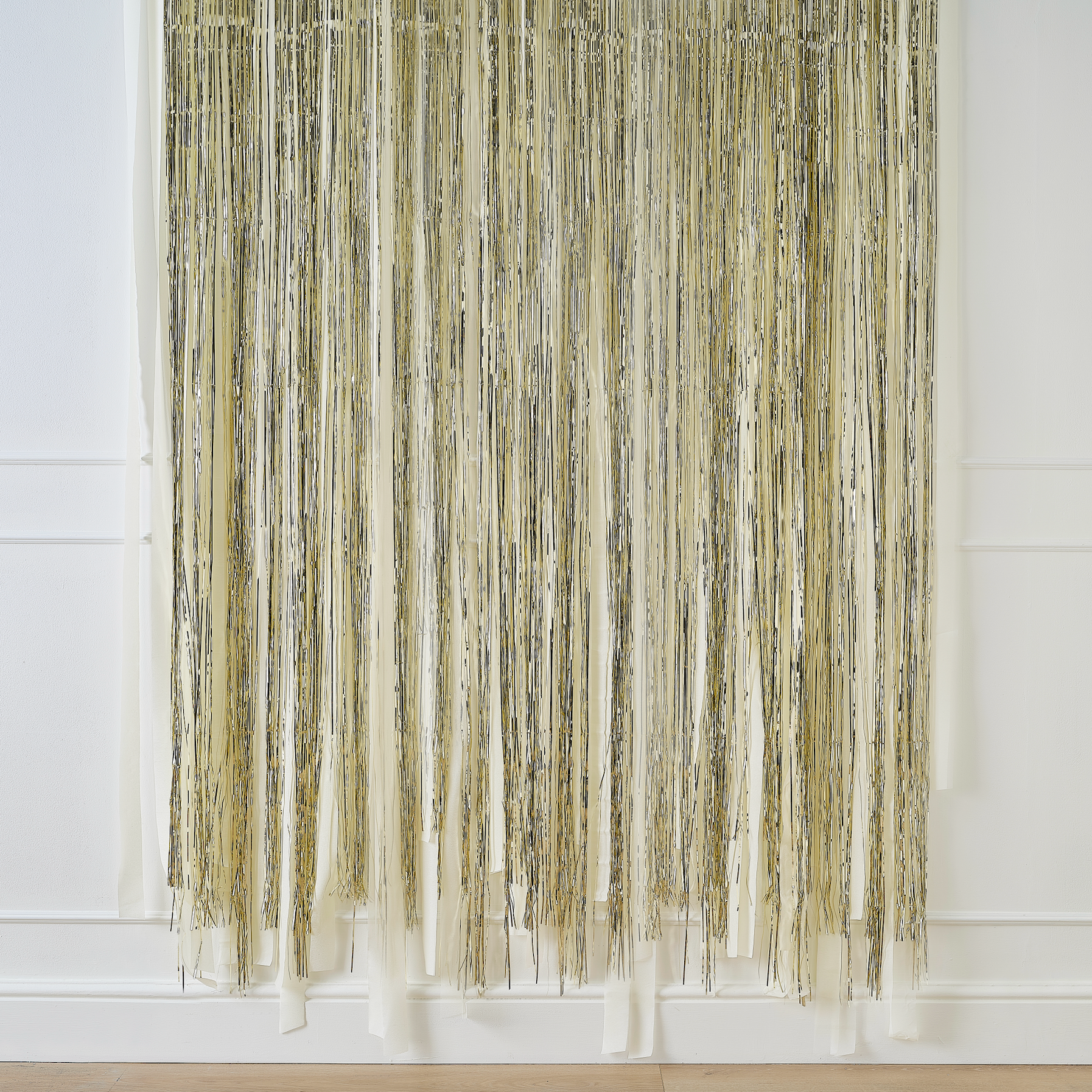 Gold Foil Curtain Backdrop with Cream Paper Streamers
