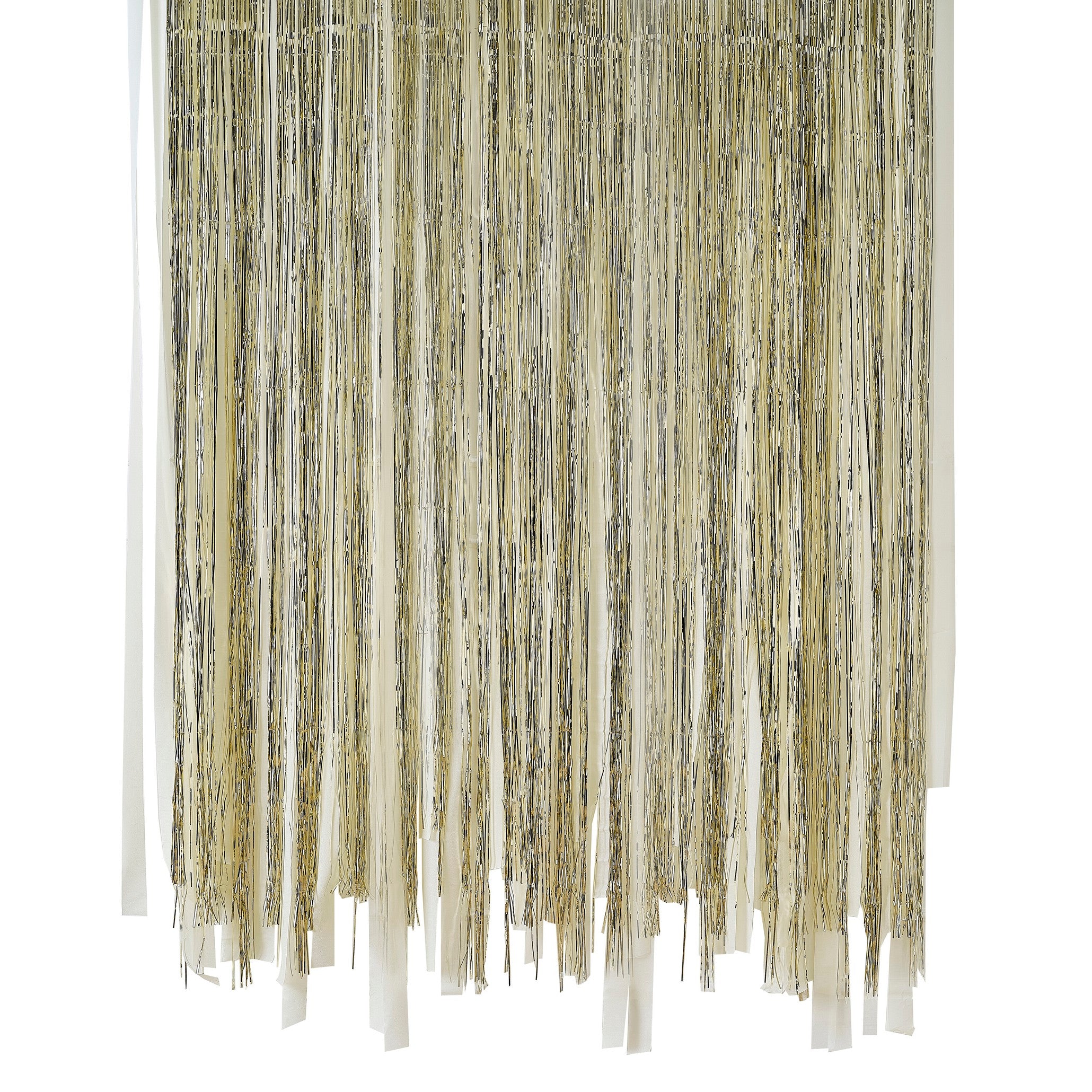 Gold Foil Curtain Backdrop with Cream Paper Streamers