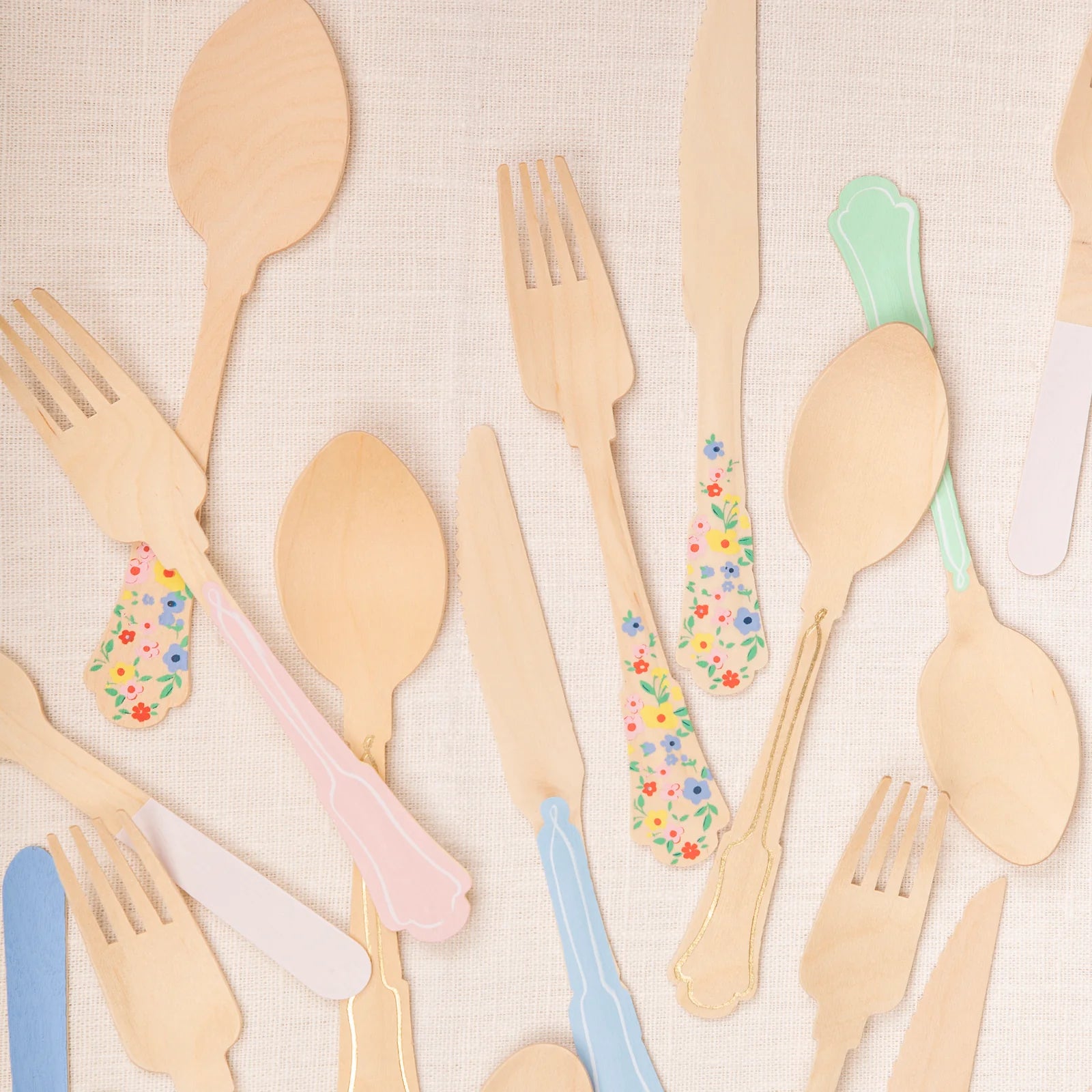 Elegant Mixed Color Wooden Cutlery Set by Meri Meri
