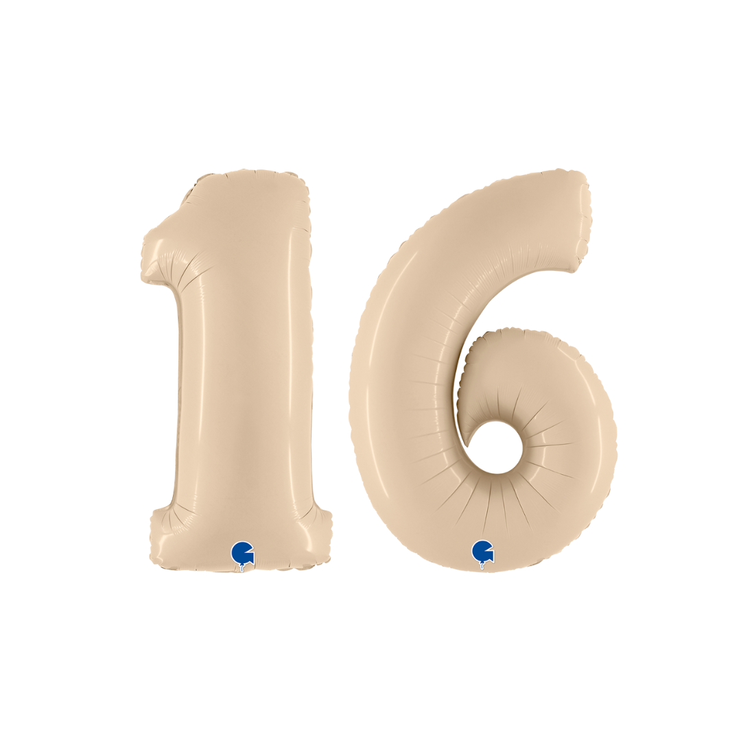 Number 16 Satin Cream Foil Balloon