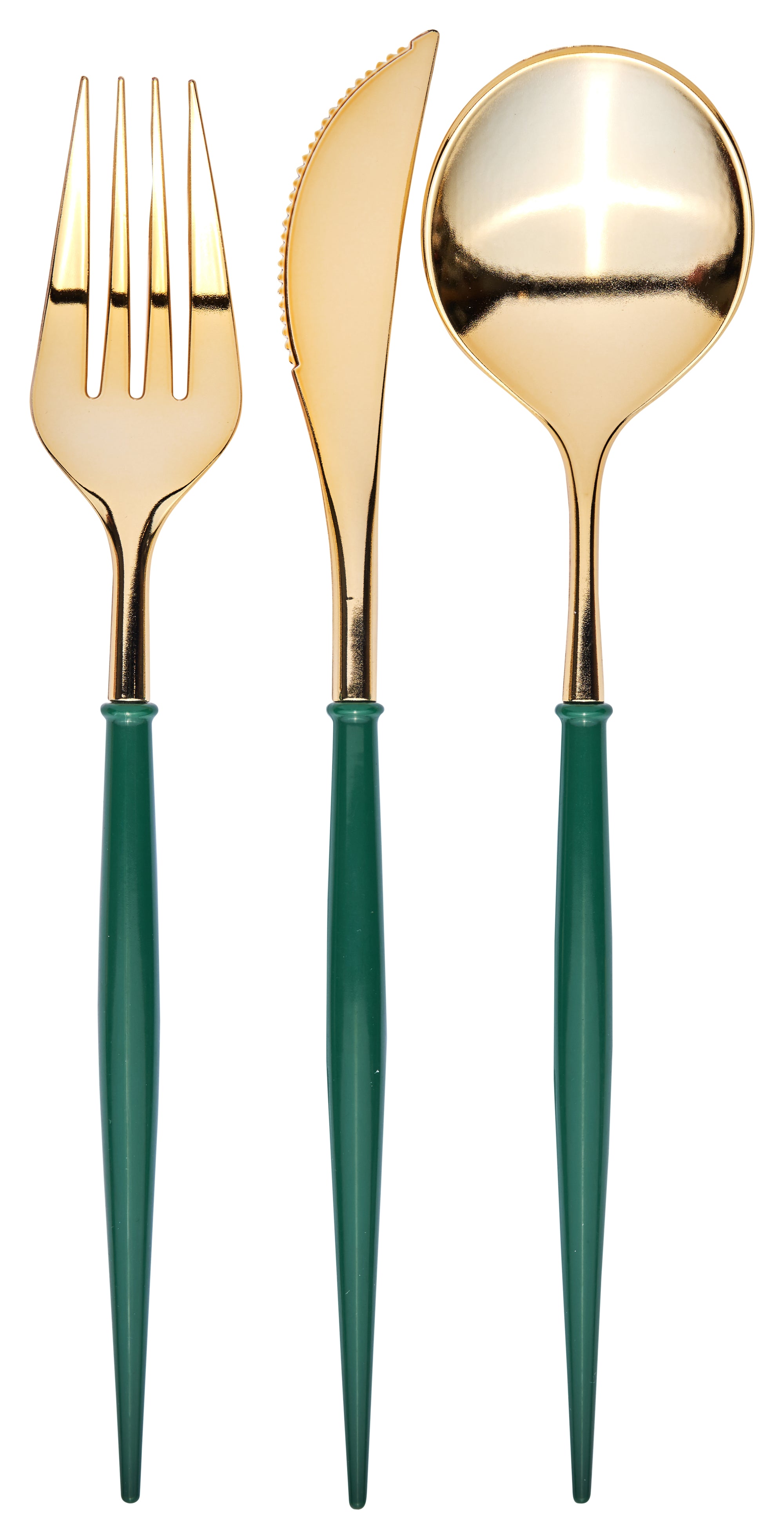 Emerald & Gold Plastic Cutlery - 24PC 