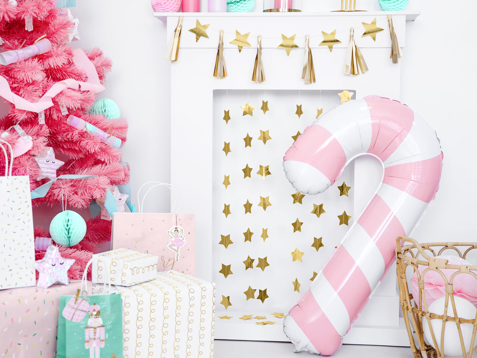 PINK CANDY CANE FOIL MYLAR BALLOON