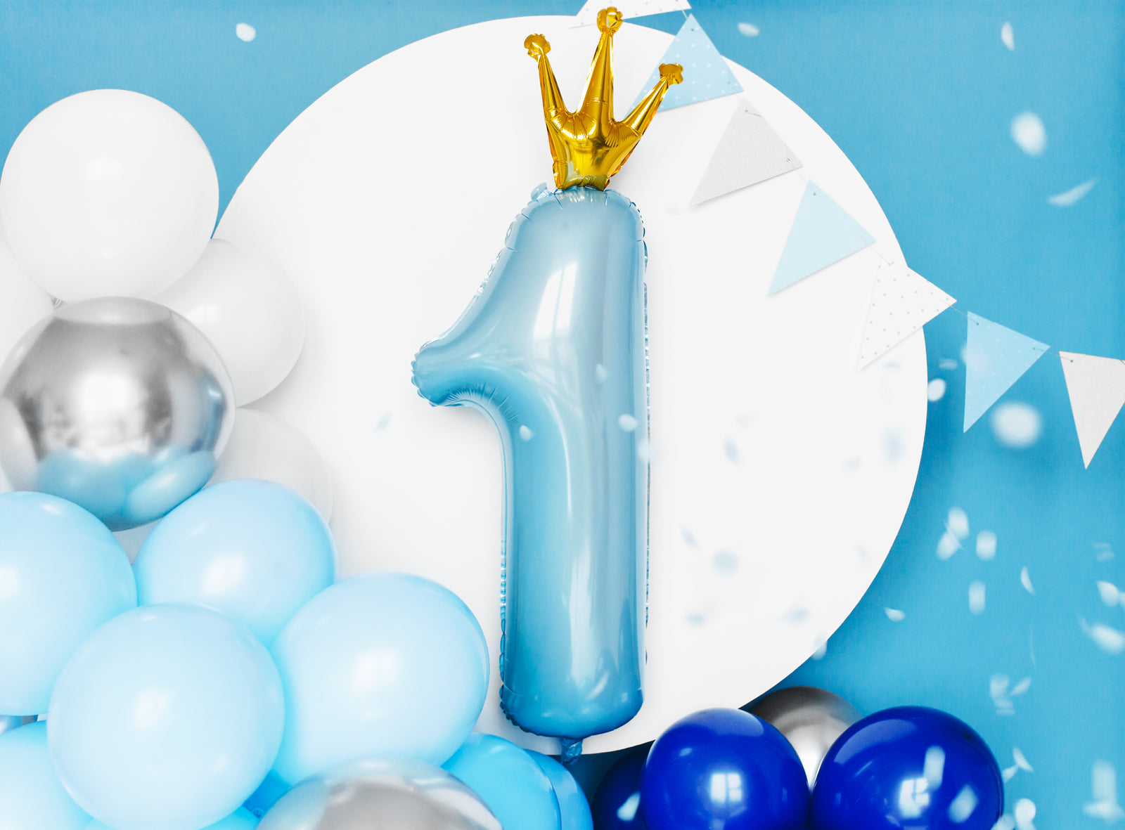 Number 1 Sky Blue With Crown Balloon