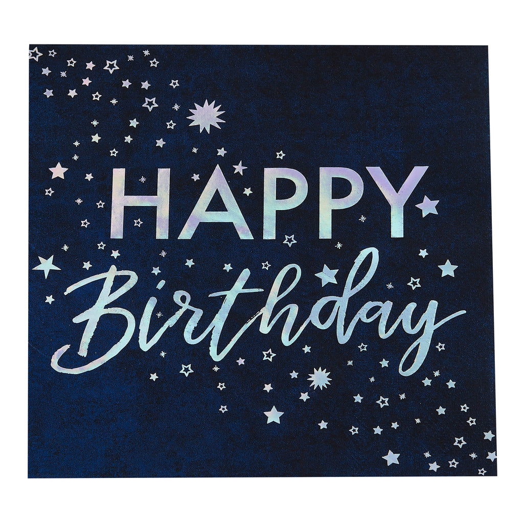 Iridescent Foiled Happy Birthday Paper Napkins Stargazer