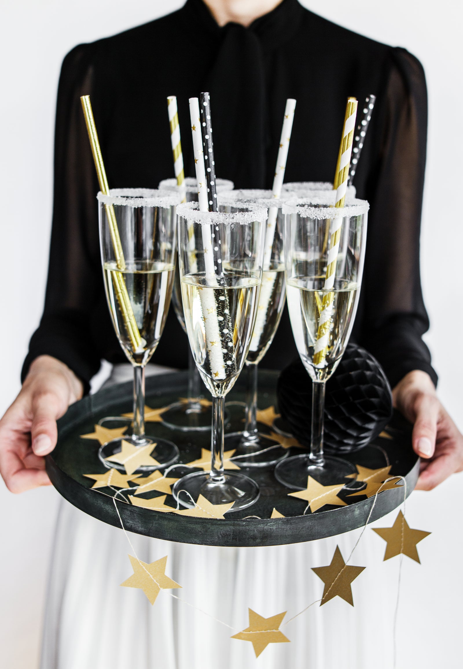 Metallic Gold Stripped Straws