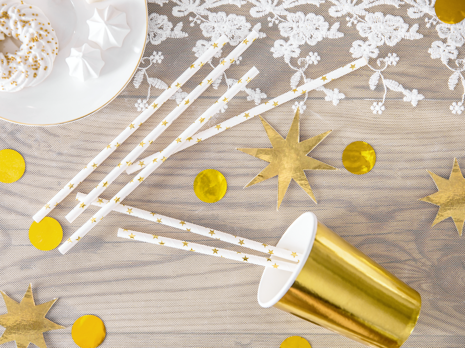 Metallic Gold Stars Paper Straws