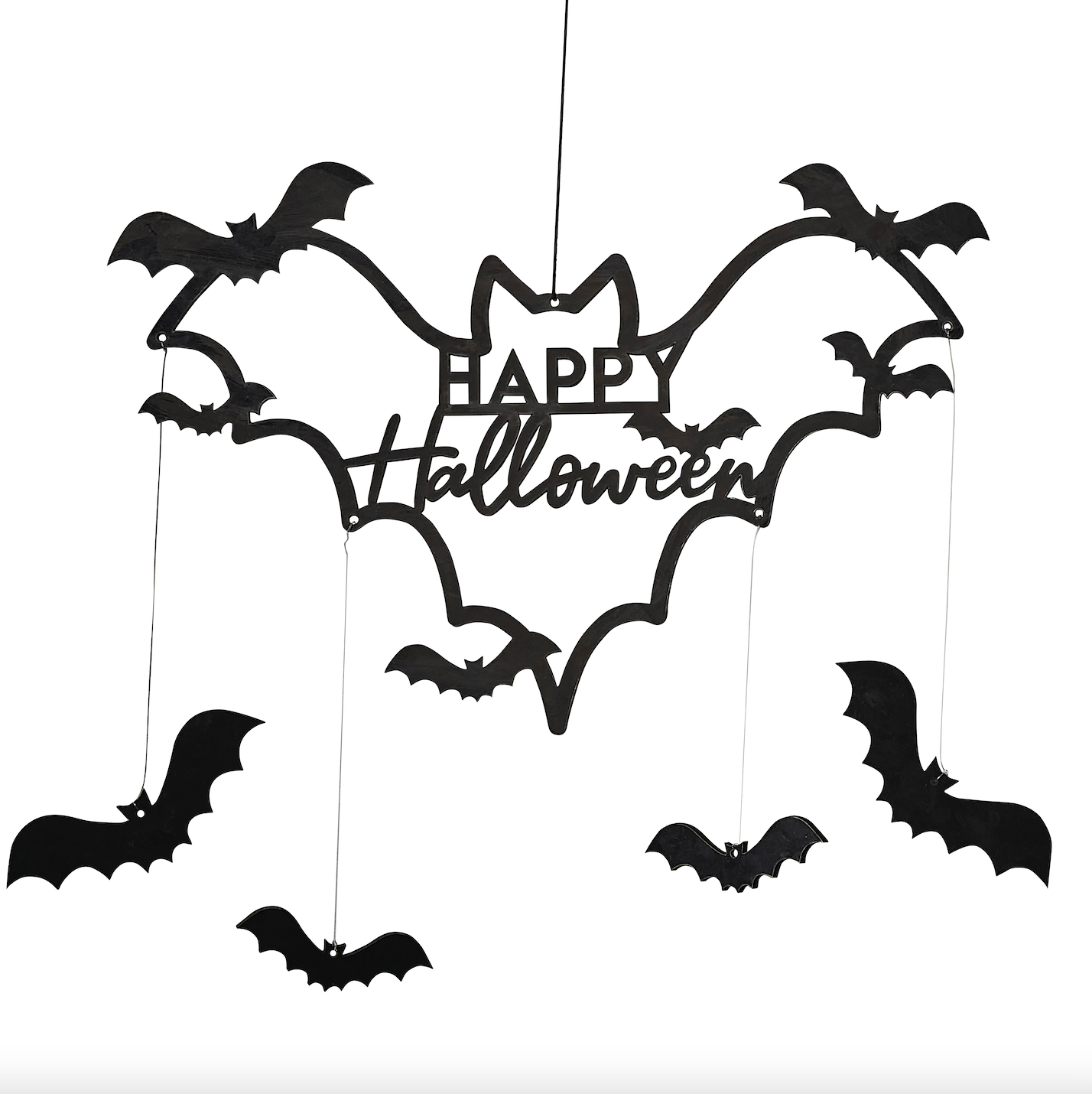Black Bat Happy Halloween Wreath