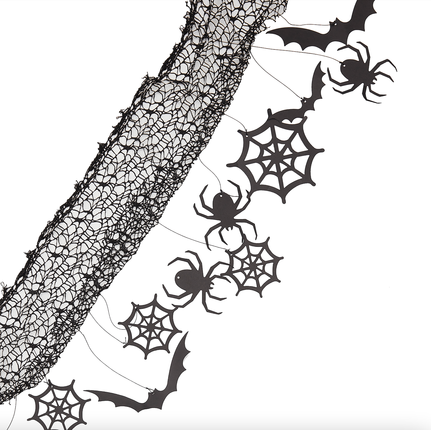 Halloween Backdrop with Hanging Spiders, Bats and Cobwebs