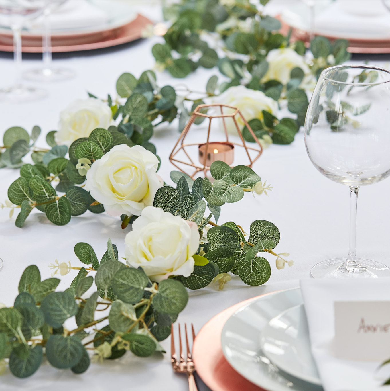 Artificial Eucalyptus Garland With White Roses