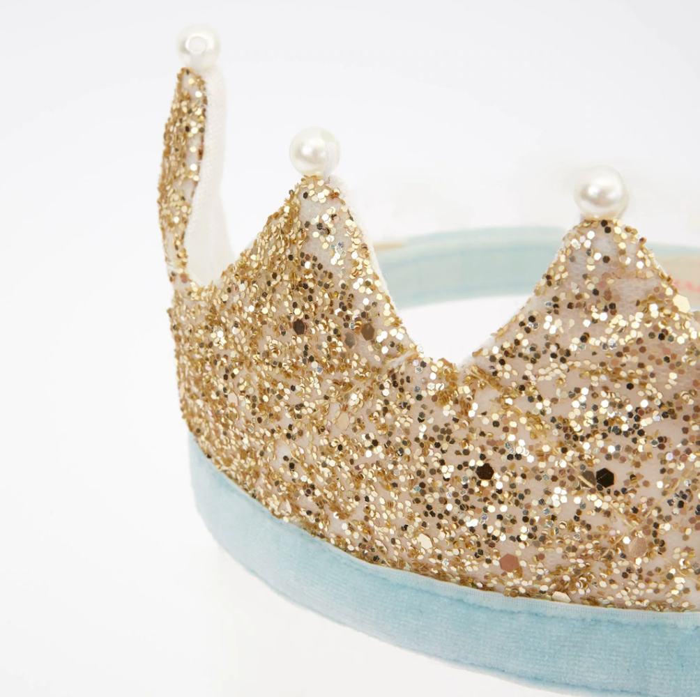 Gold Sparkle Cape & Pearl Crown by Meri Meri