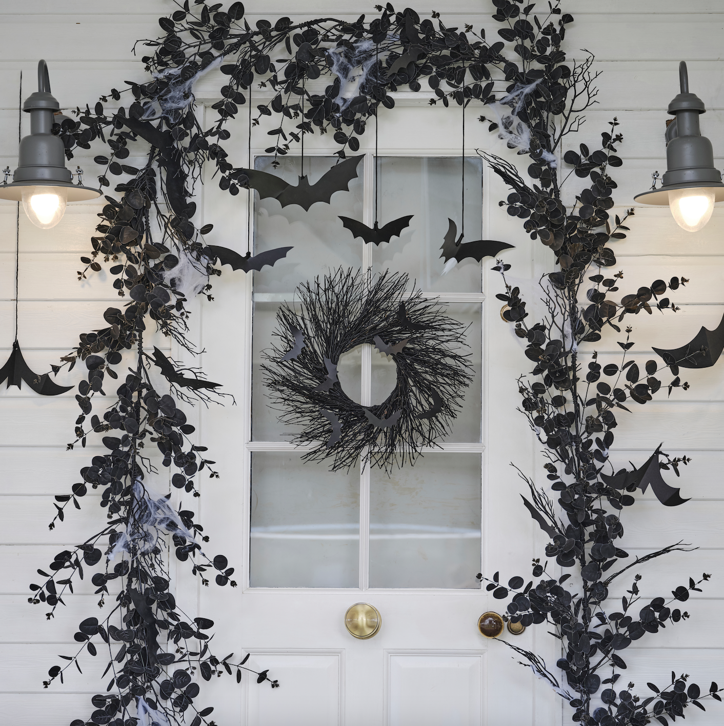 Halloween Garland Foliage Door Kit with Webbing & Hanging Bats