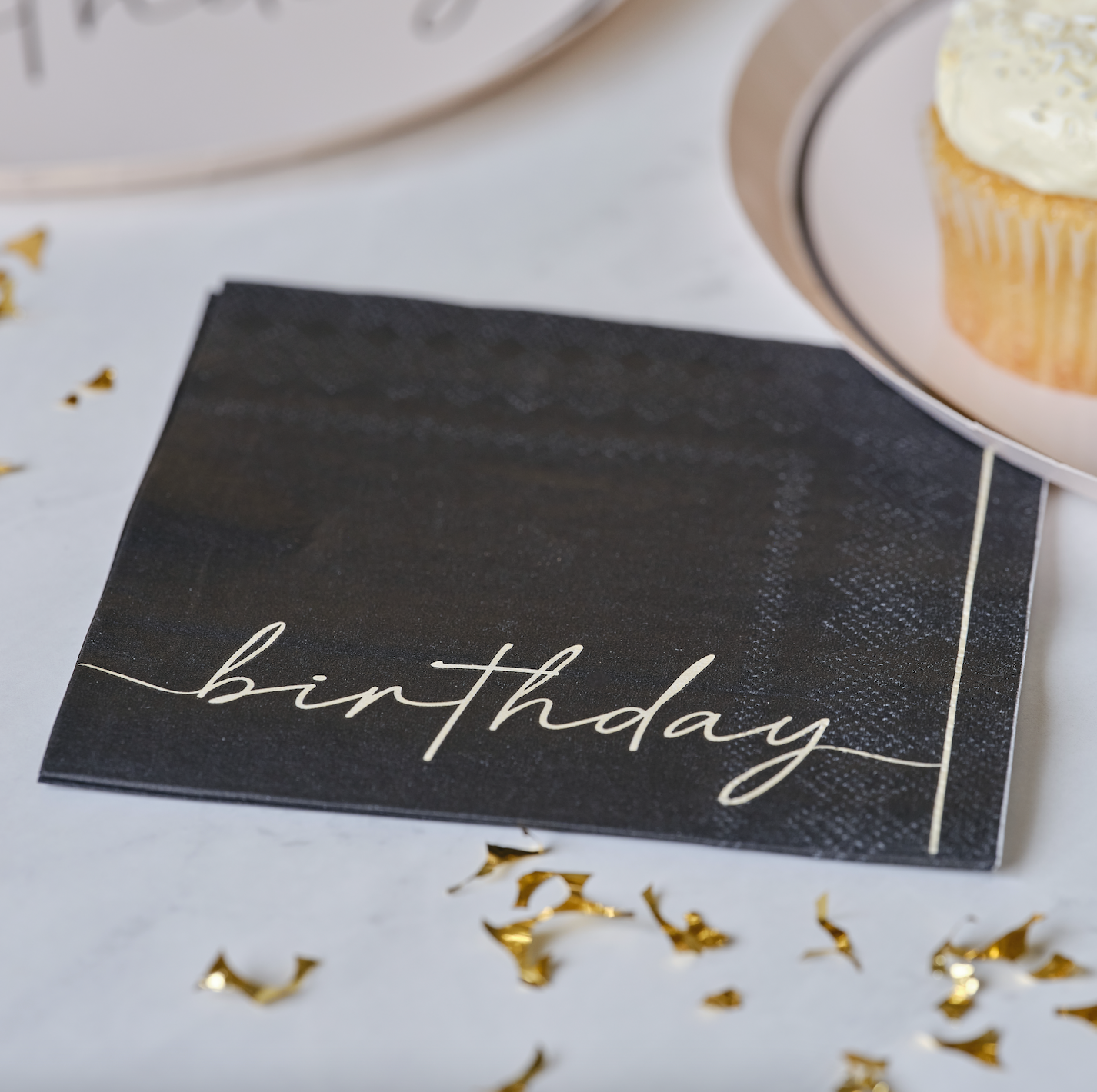 Nude and Black Happy Birthday Birthday Paper Party Napkins