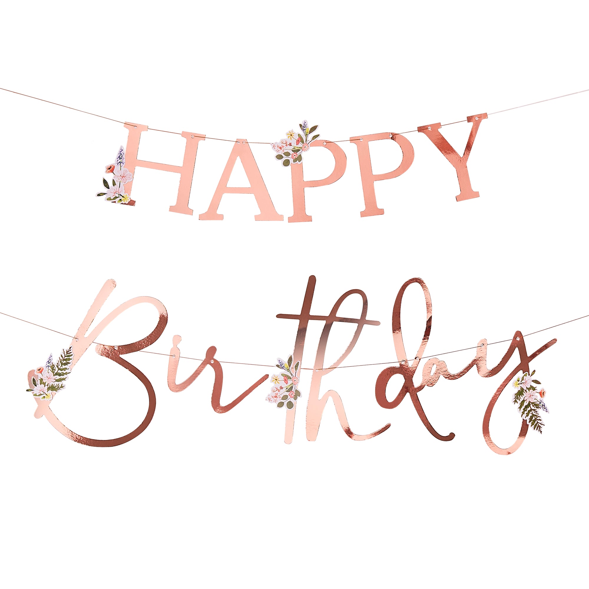 Floral Rose Gold Happy Birthday Banner