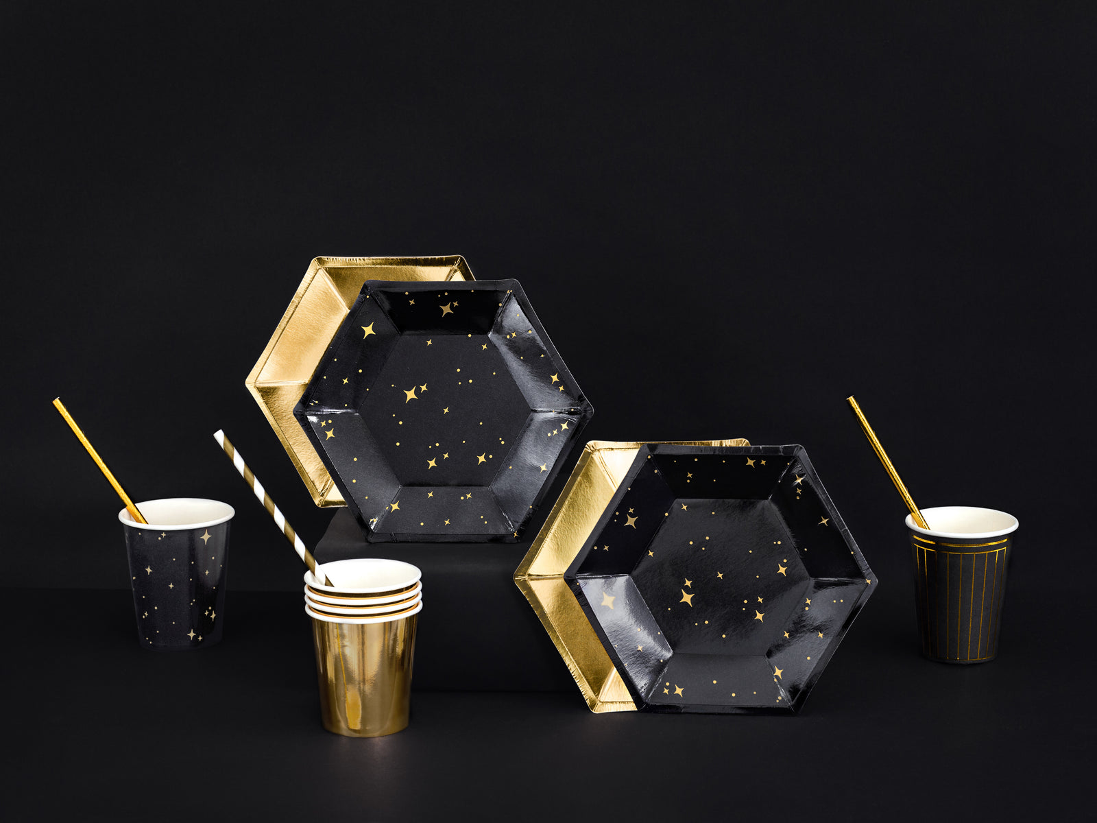 Black & Gold Star Dessert Plates