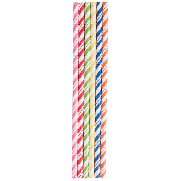 Assorted Rainbow Striped Paper Straws with Eco-Flex® Technology