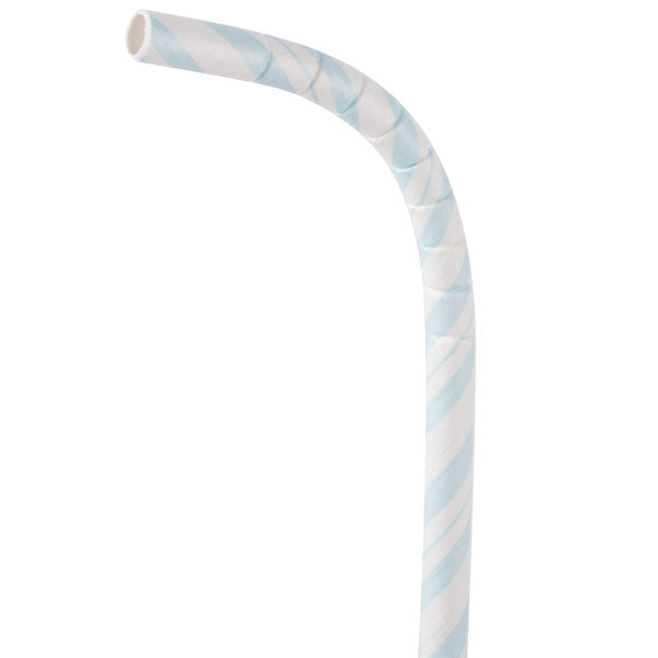 Pastel Blue Striped Paper Straws with Eco-Flex® Technology