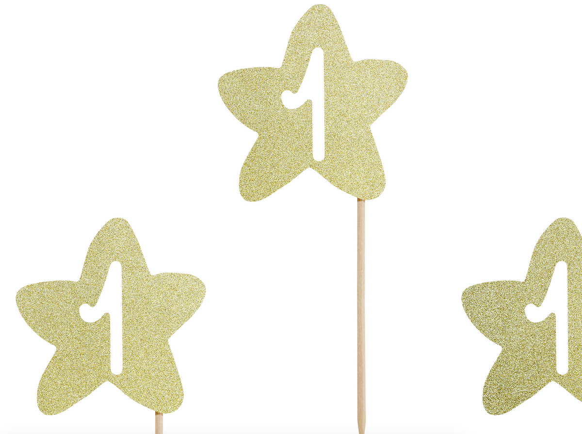1st Birthday Gold Stars Cupcake Toppers