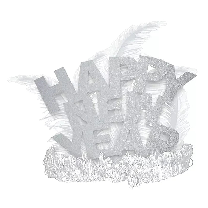 Happy New Year Glitter Silver Feather Tiara