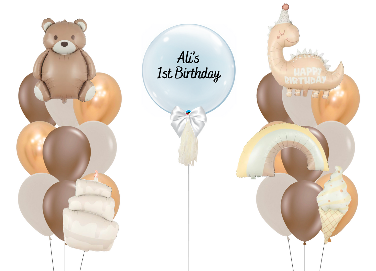 Birthday Bear &amp; Dinosaur Balloon Bouquet
