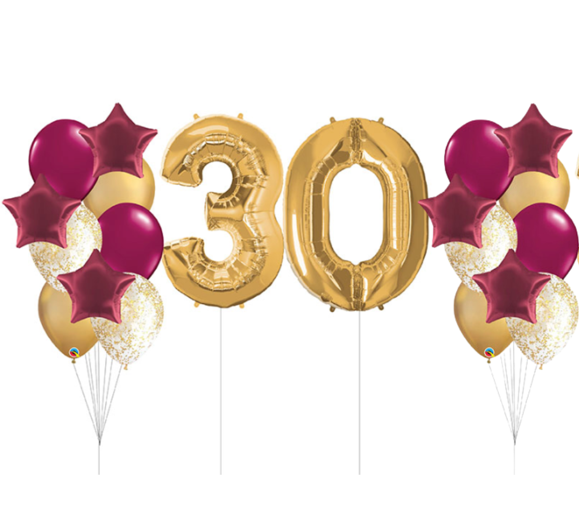 Burgundy &amp; Gold Numbers Balloon Bouquet