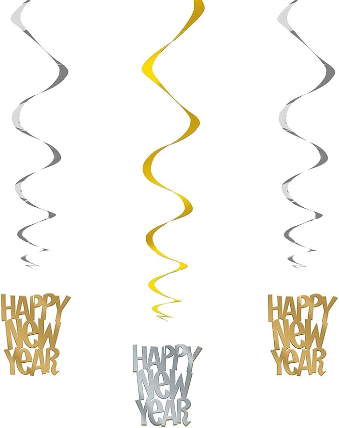 New Year Silver &amp; Gold Hanging Swirl