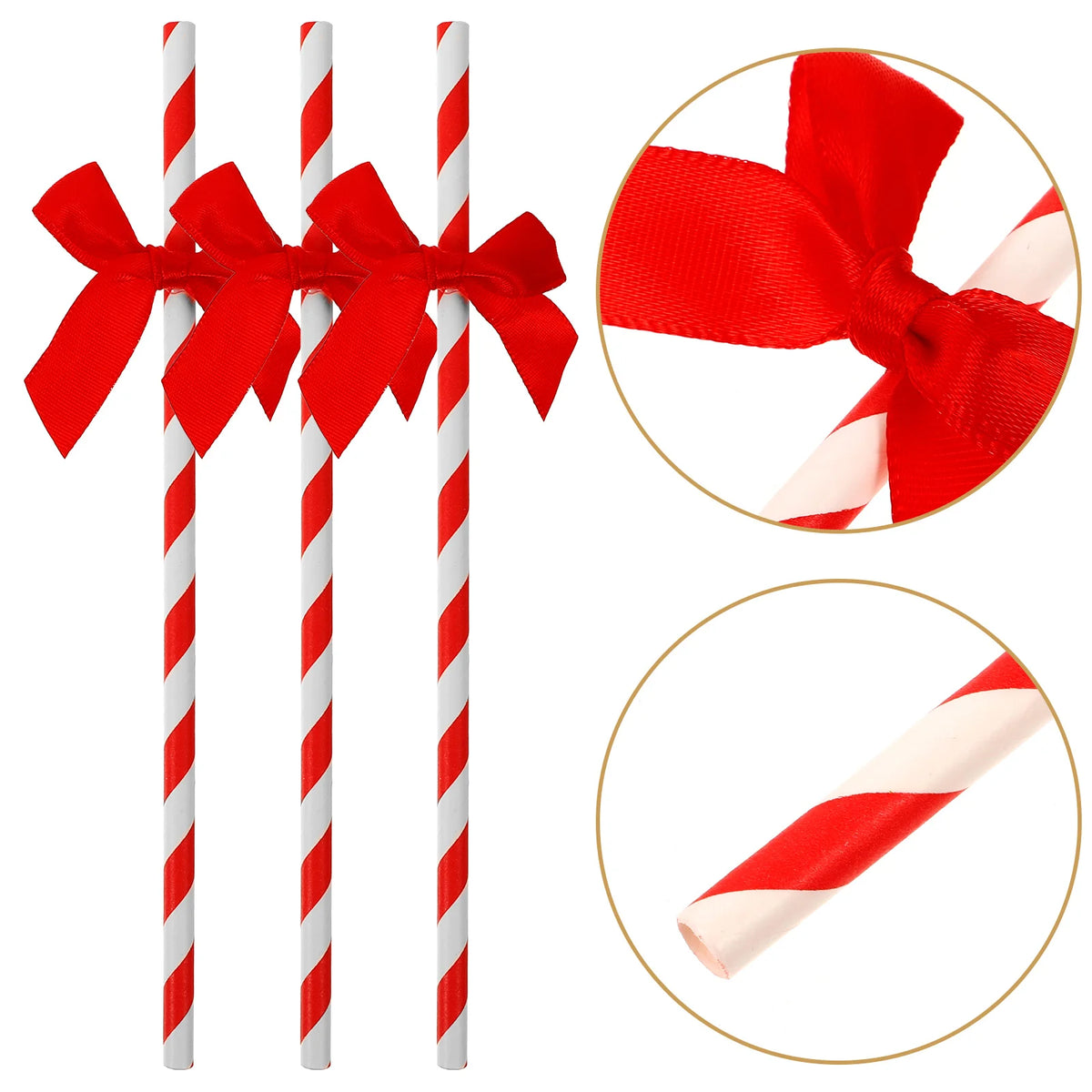 Red Ribbon Striped Straws