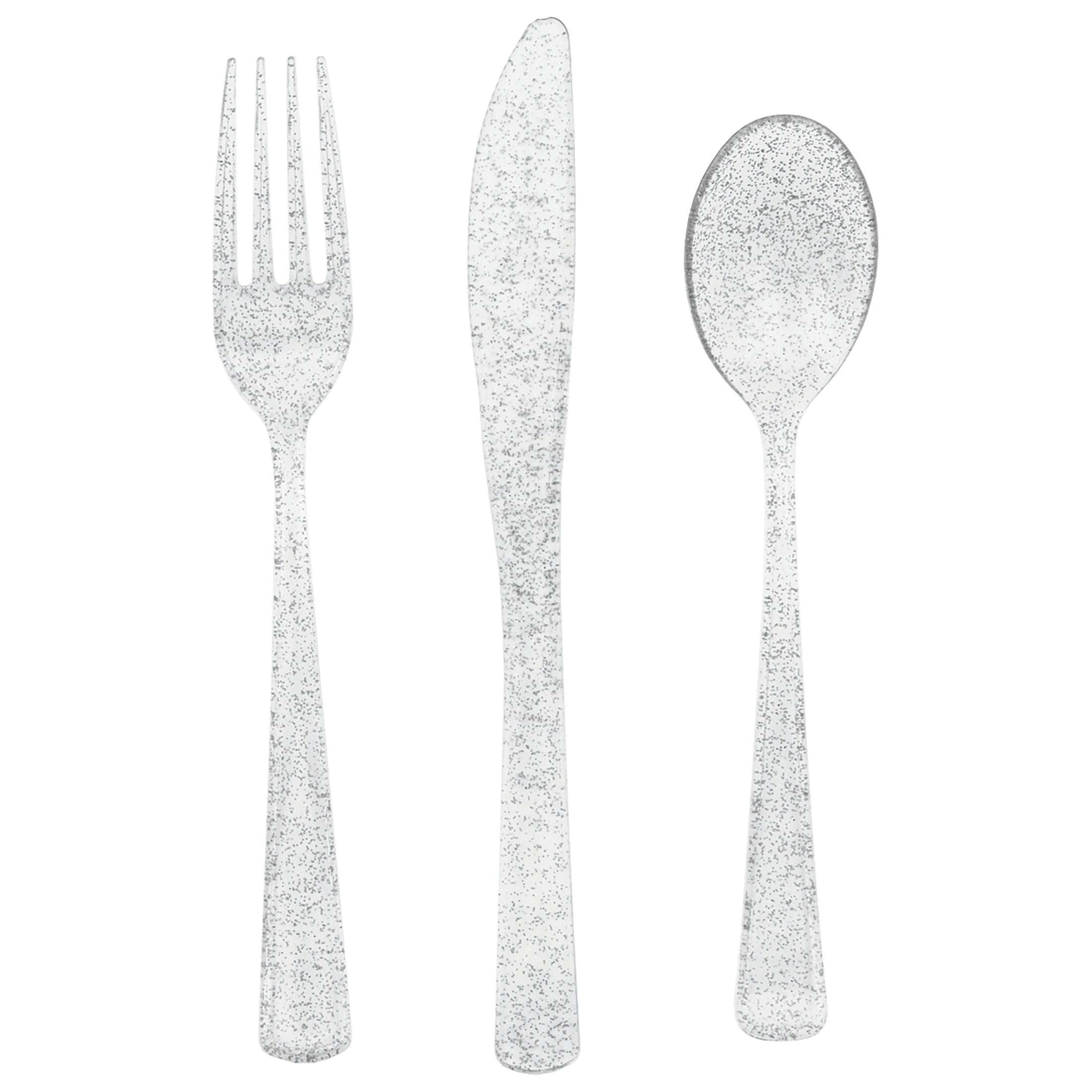 Silver Glitter Assorted Cutlery Set