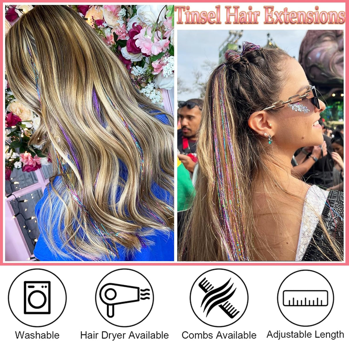 Rainbow Sparkle Hair Tinsel