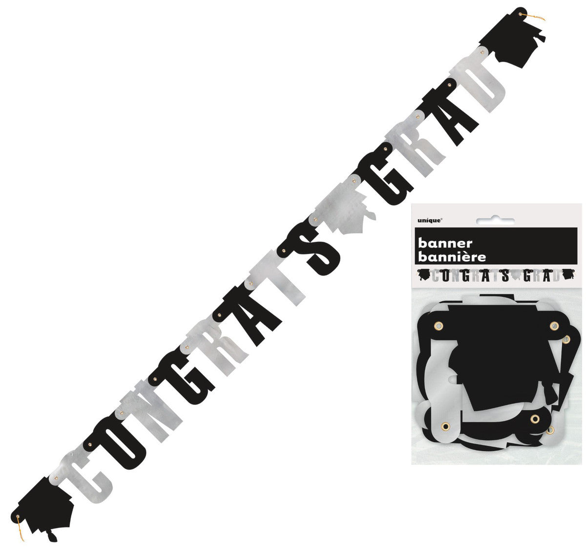 Black and Silver Congrats Grad Jointed Letter Banner