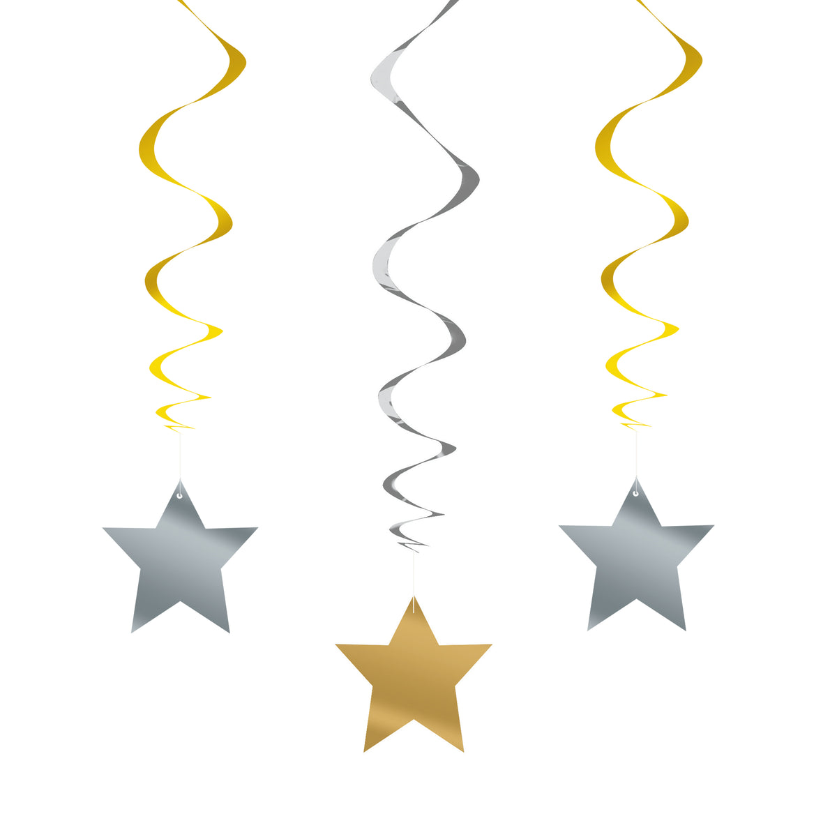 Silver &amp; Gold Star Hanging Swirl Decorations