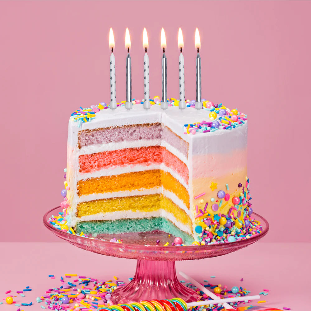 Metallic Star Mix Candles Silver