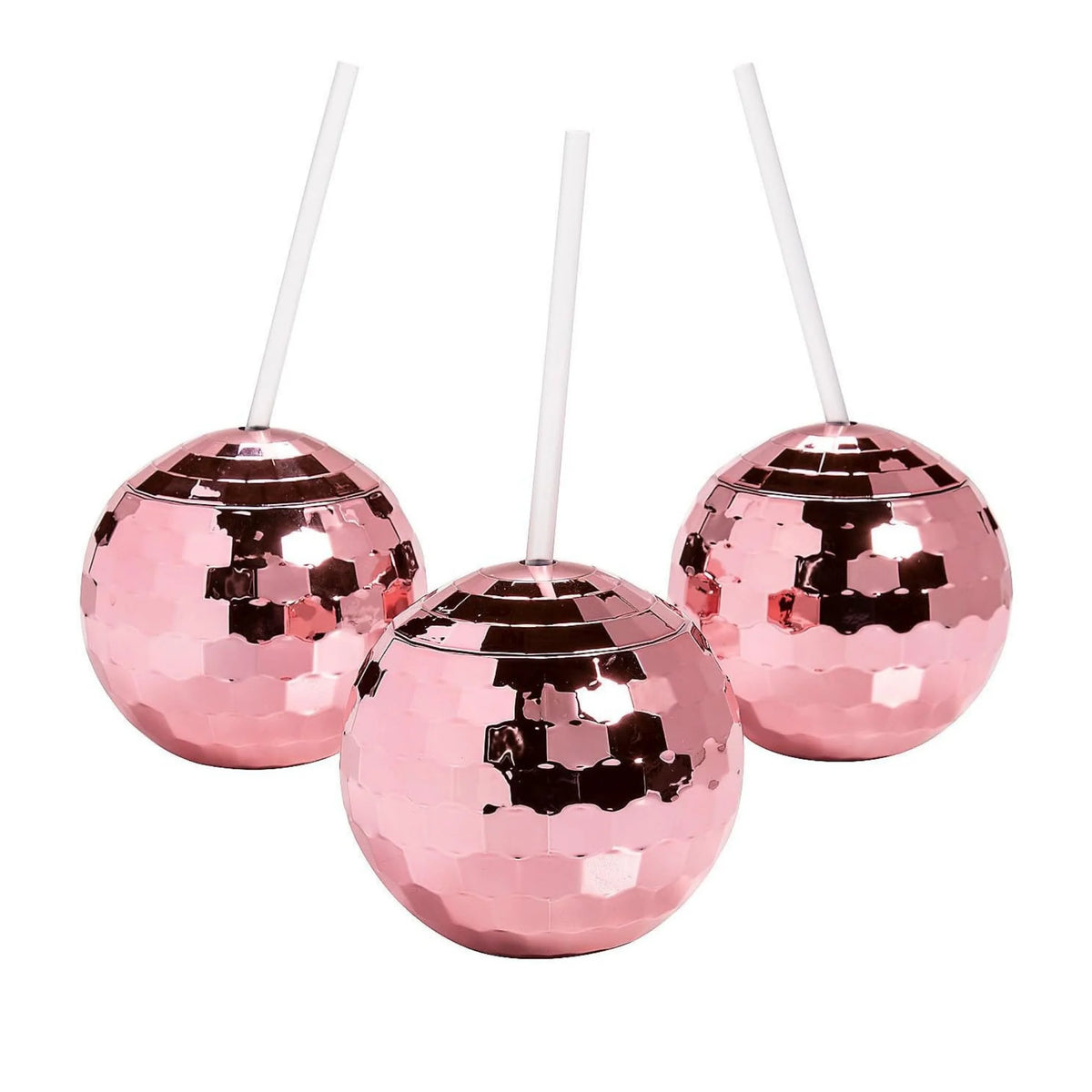 Pink Disco Ball Sipper Cups with Straw