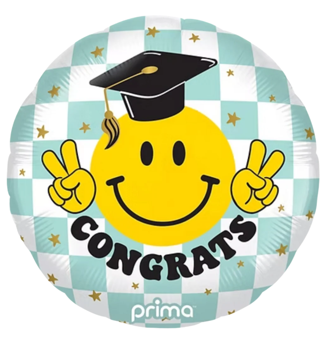 Congrats Grad Smiley Face Foil Balloon