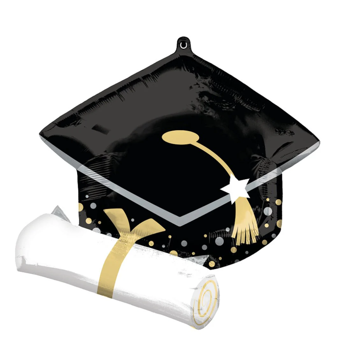 Black Grad Cap &amp; Diploma Balloon 25"