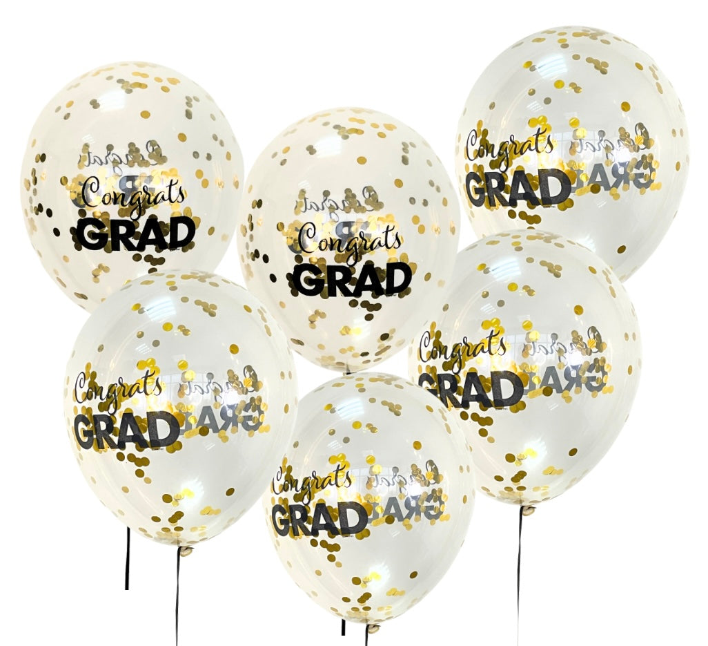 Congrats Grad Gold Confetti Latex Balloons