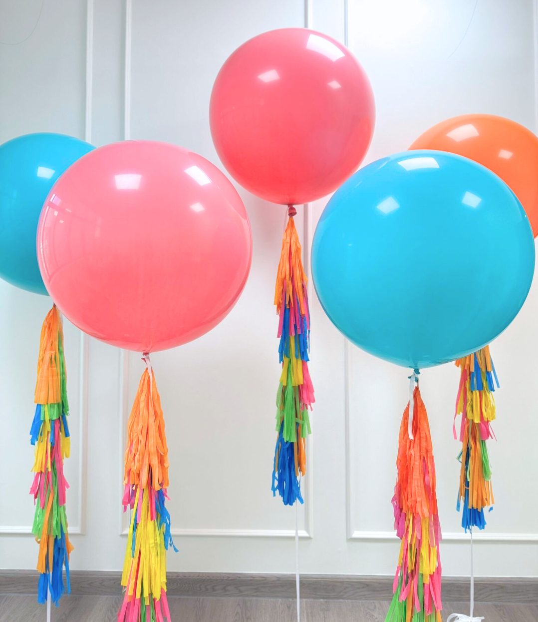 Giant Balloon with Tassels - Rose, Yellow, Green &amp; Blue