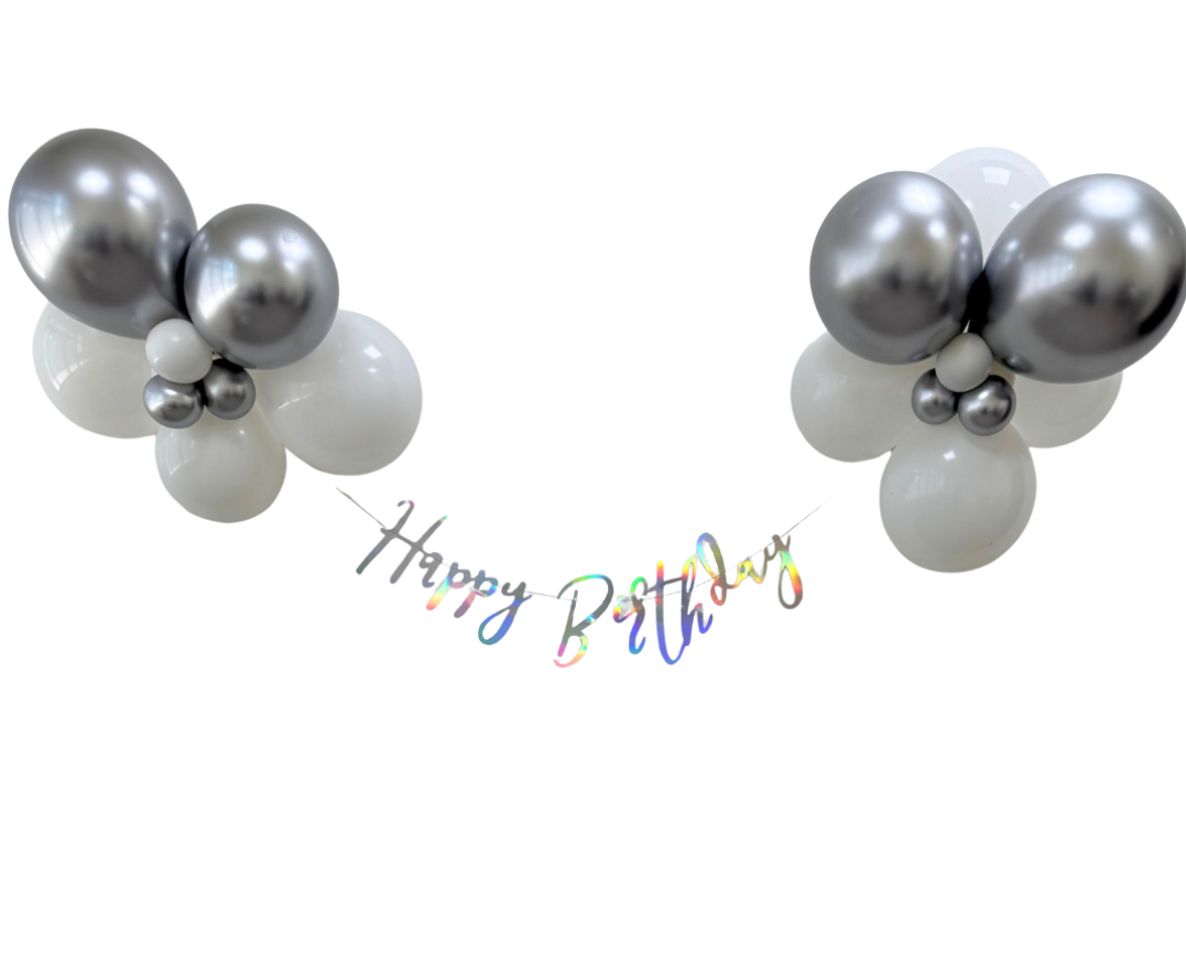 Happy Birthday Iridescent Banner with Balloon Bunting