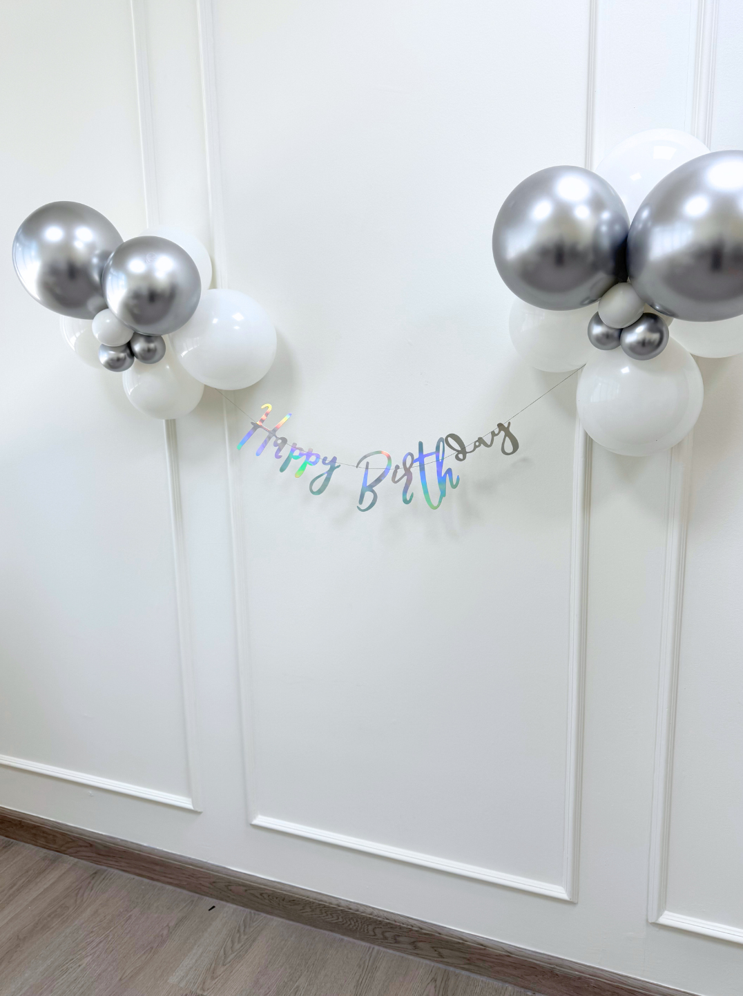 Happy Birthday Iridescent Banner with Balloon Bunting