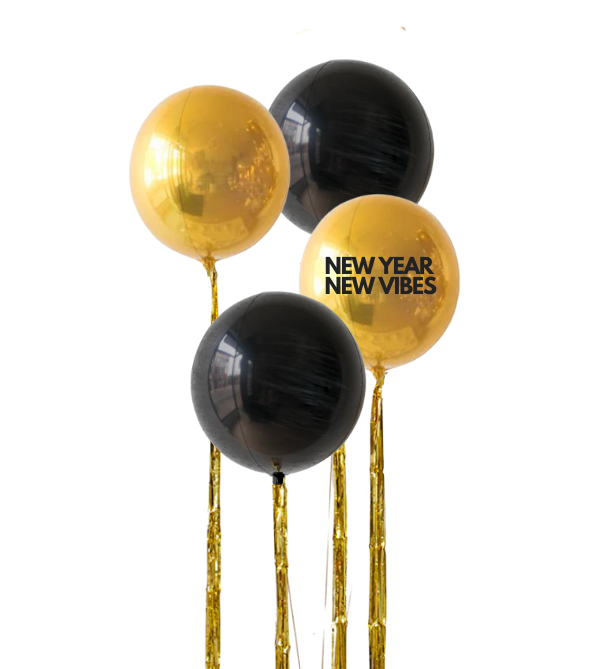 NYE Black & Gold Orbz with Tassels Balloon Set