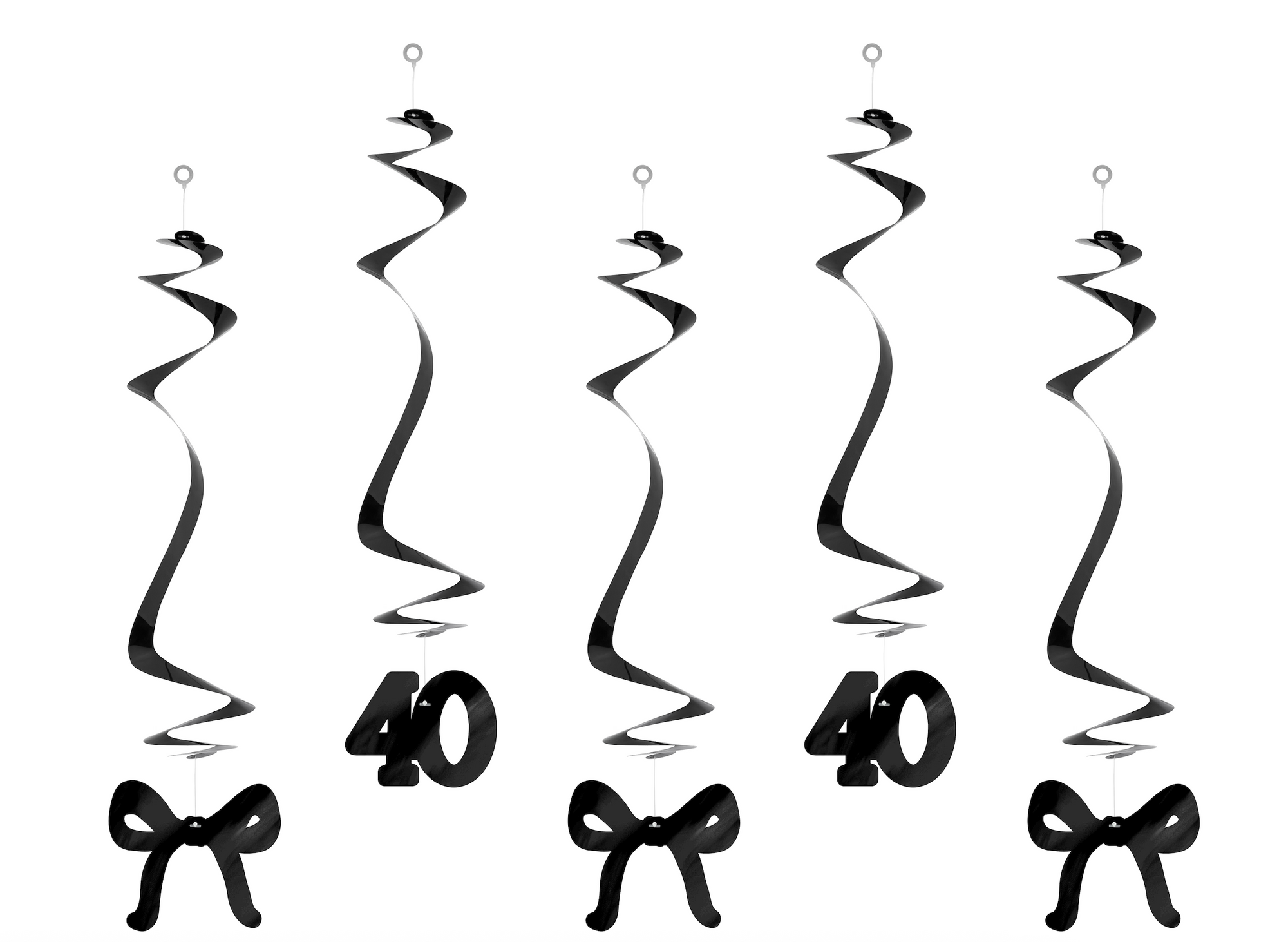 Black spiral decorations with number '40' and bow details on a white background